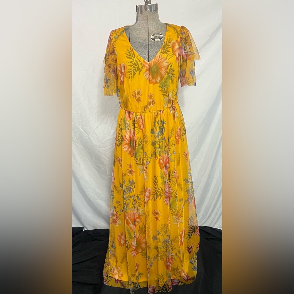 NWT Candalite‎ large Floral Yellow Halter Maxi Polyester Spring Summer Dress NWT